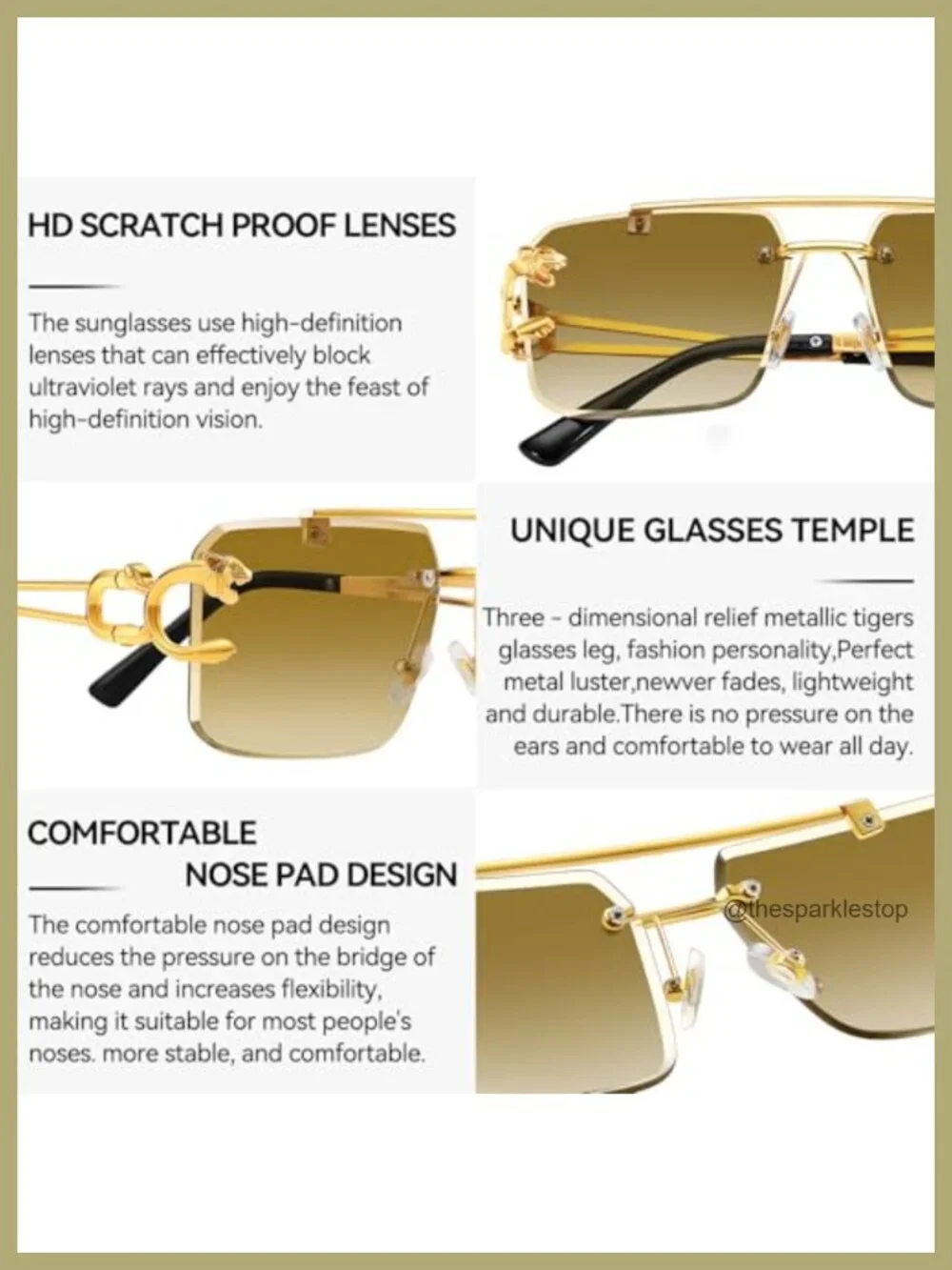 Rimless Square Sunglasses for Men UV400 Tinted Lens Metal Frameless Y2K Shades